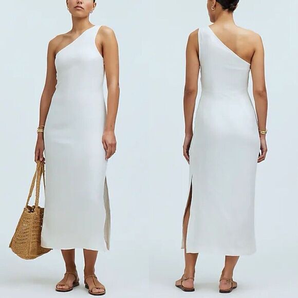 Madewell Dresses & Skirts - MADEWELL Midi Dress Women 2 One-Shoulder Sleeveless NEW Ivory Linen Blend NQ624